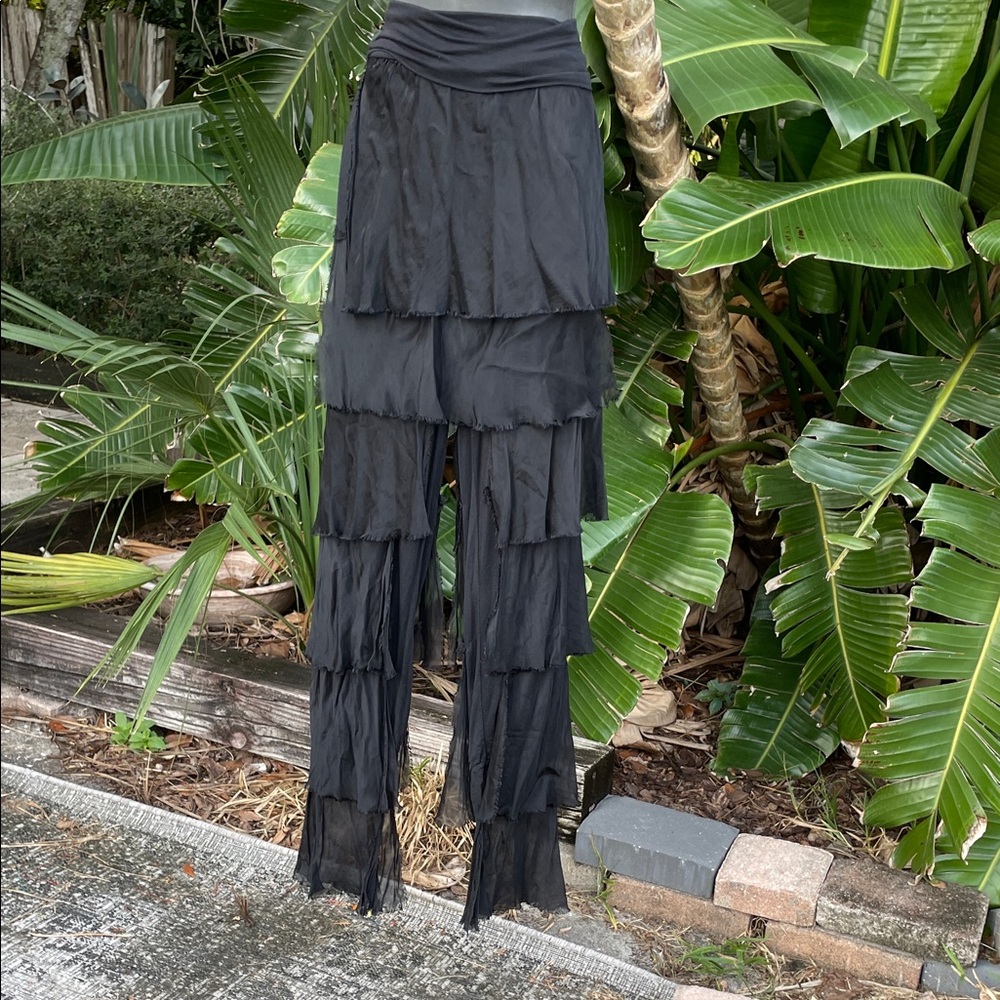 Italian silk, fringe  ruffle bohemian pants
